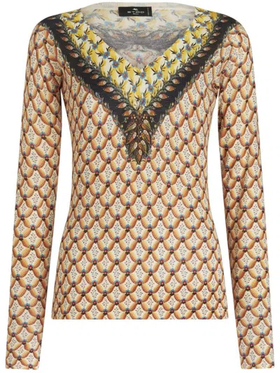 Shop Etro V-neck Sweater Clothing In Brown