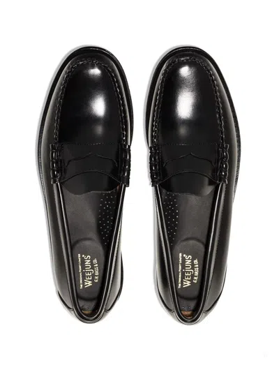 Gh Bass Weejuns Heritage Larson Weave Polished-leather Penny Loafers In Black