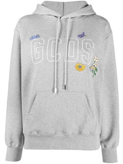 Shop Gcds Embroidered Logo Regular Hoodie Clothing In Grey