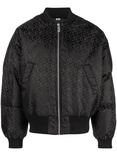 Gcds Padded Nylon Bomber Jacket In Black