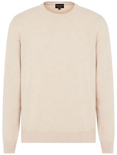 Giorgio Armani Ribbed Crewneck Sweater With Long Sleeves In Nude & Neutrals