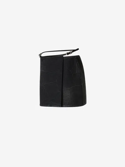 Shop Givenchy Voyou Denim Mini Skirt In Curved Design