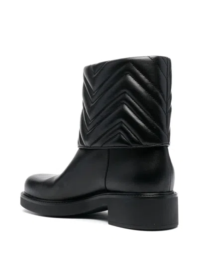 Gucci Quilted Leather Ankle Boots With Low Heel In Black