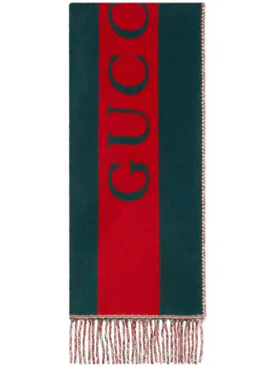 Shop Gucci Double Web Scarf Accessories In Green