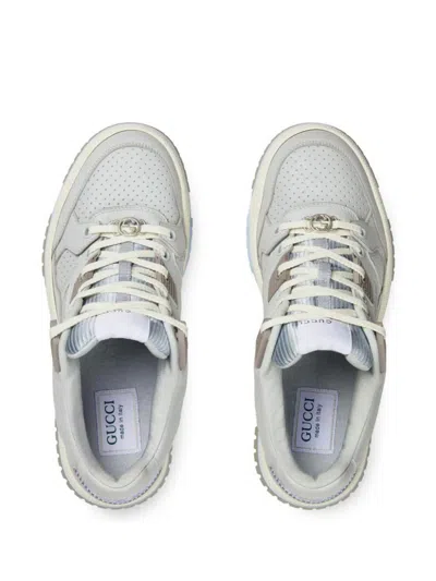 Shop Gucci Leather Sneaker Shoes In Grey