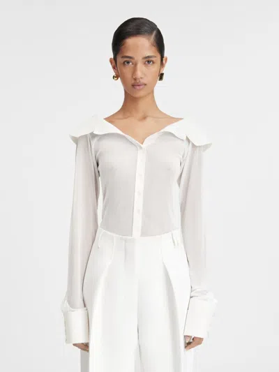 Shop Jacquemus La Chemise Brezza Shirt In Loose Design With Sheer Knit