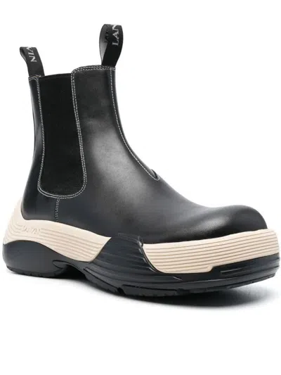 Lanvin Chunky Sole Leather Chelsea Boots In Black