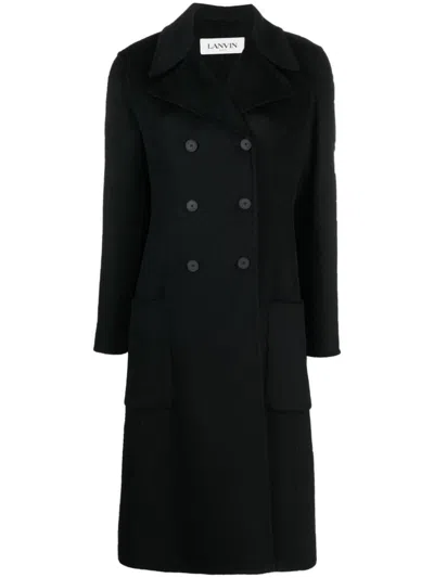 Shop Lanvin Double Breasted Mid Length Coat Clothing In Black