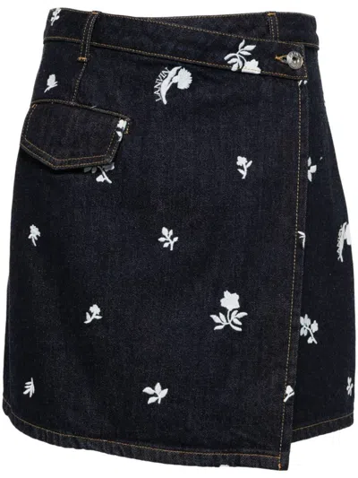 Shop Lanvin Embroidered Denim Mini Skirt Clothing In Blue