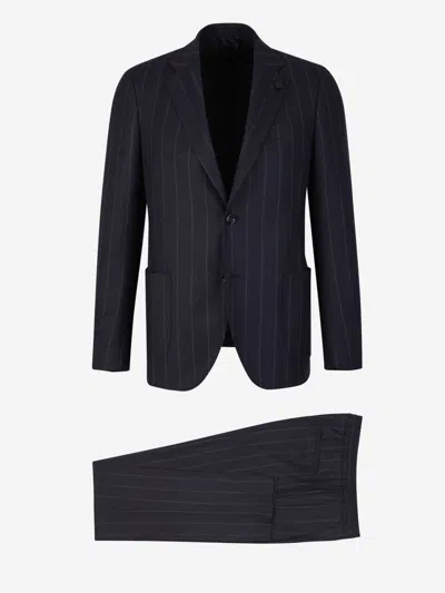 Shop Lardini Striped Suit In Midnight Blue