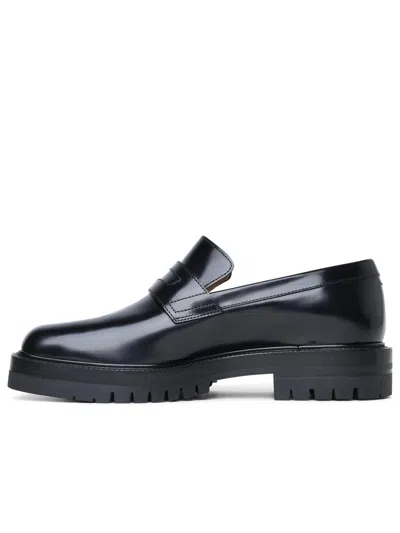 Shop Maison Margiela 'tabi' Black Leather Loafers