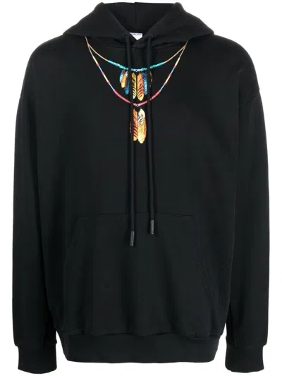 Shop Marcelo Burlon County Of Milan Feathers Necklace Over Hoodie Clothing In Black