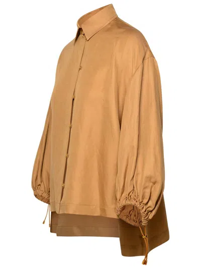 Shop Max Mara 'rodeo' Clay Silk Blend Shirt In Brown