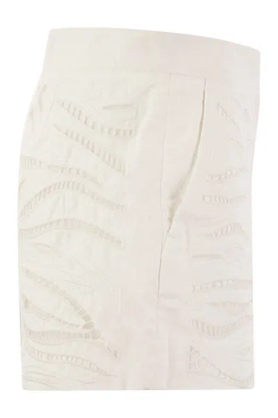 Shop Max Mara Studio Edmond - Embroidered Cotton Shorts In White