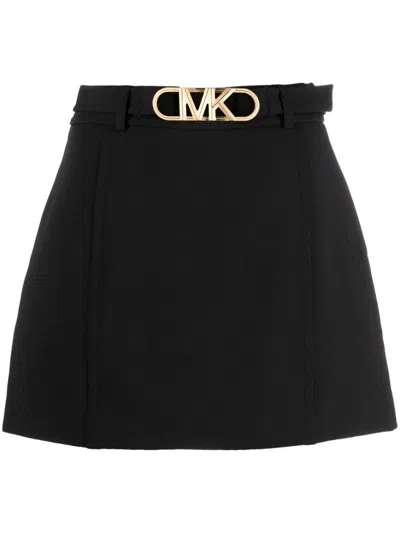 Shop Michael Kors Belted Logomini Skirt Clothing In Black