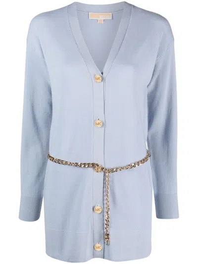 Shop Michael Kors Empire Chain Belt Cardigan Clothing In Blue