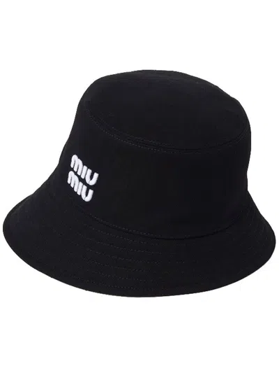 Shop Miu Miu Drill Hat Accessories In Black