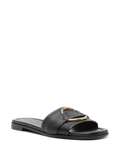 Moncler Black Leather Bell Slippers In Black