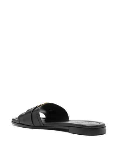 Moncler Black Leather Bell Slippers In Black