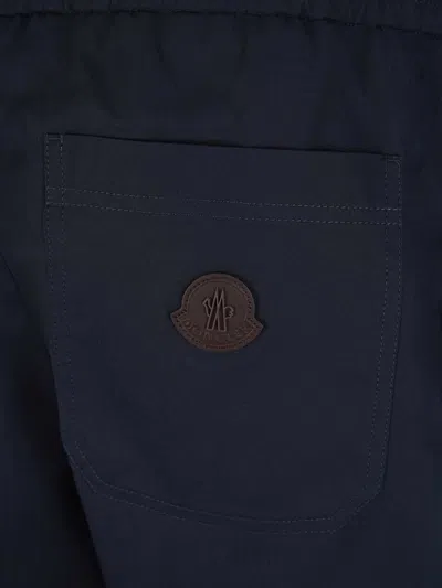 Shop Moncler Cotton Joggers Pants In Navy Blue