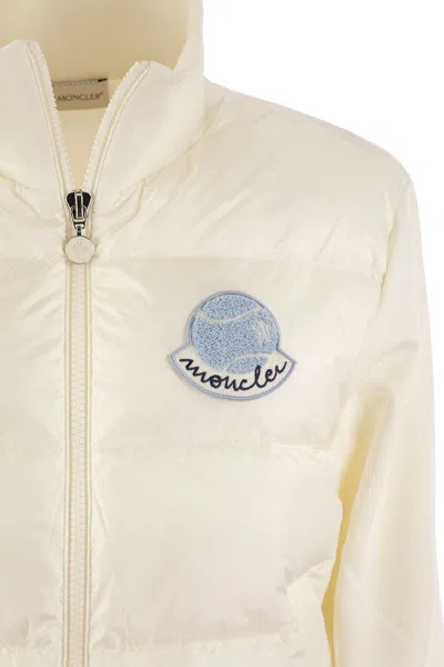 Shop Moncler Padded Sweatshirt With Tennis-style Logo In White