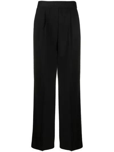 Msgm Layered-waistband Wide-leg Trousers In Black