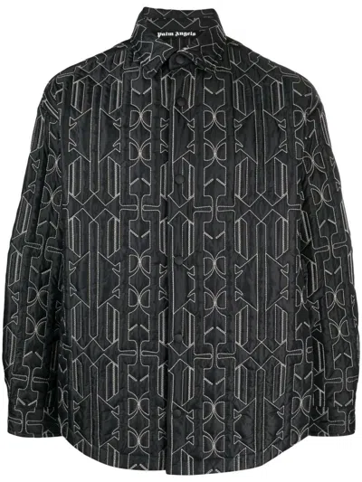 Shop Palm Angels All Monogram Quiltedovershirt Clothing In Grey