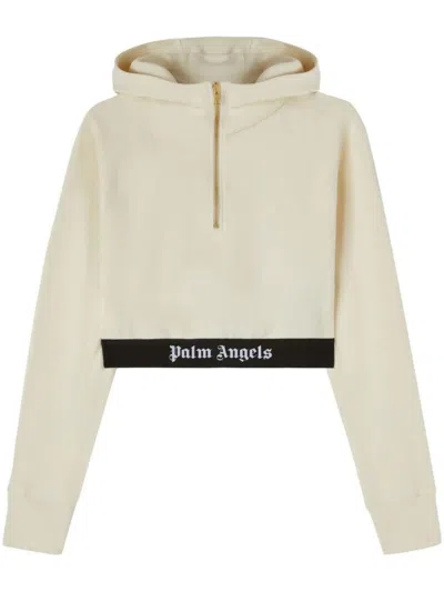 Shop Palm Angels Logo Tape Zipped Hoody Clothing In White