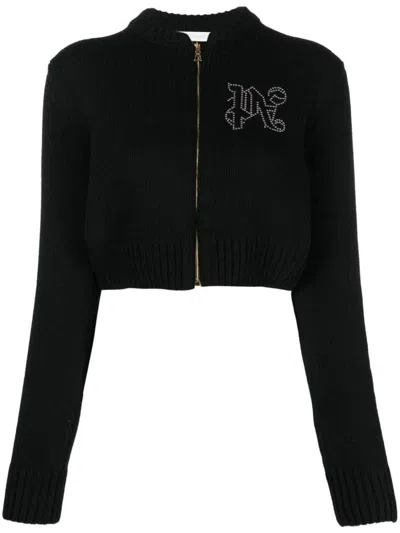 Shop Palm Angels Monogram Stud Zipper Sweater Clothing In Black