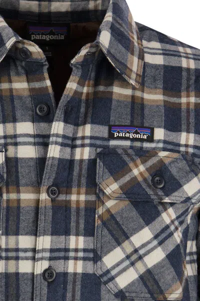 Shop Patagonia Medium Weight Organic Cotton Insulated Flannel Shirt Fjord In Navy