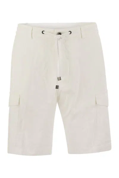 Shop Peserico Lightweight Cotton Lyocell Canvas Jogger Bermuda Shorts In White