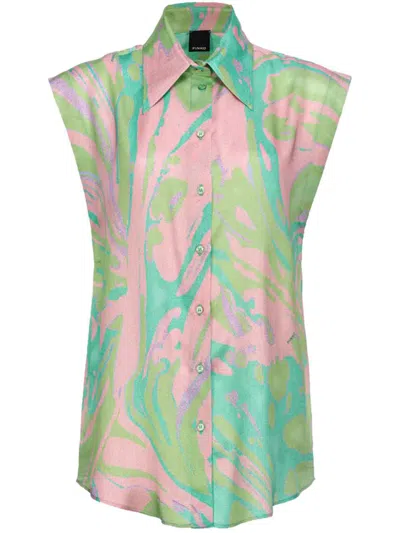 Shop Pinko Cabiri Satin Print Shirt Clothing In Green