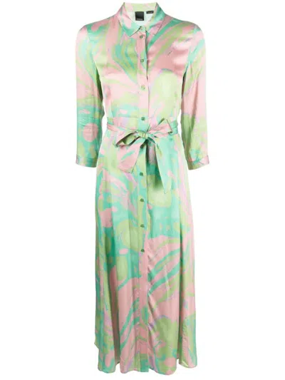 Shop Pinko Sushi Dress Satin Print Clothing In Green