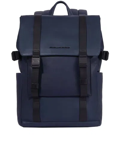 Shop Piquadro Leather Laptop Backpack 14" Bags In Blue