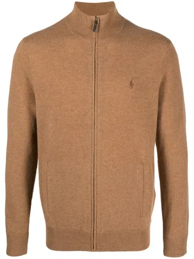 Shop Polo Ralph Lauren Ls Fz Pp-ls-full Zipper Clothing In Brown