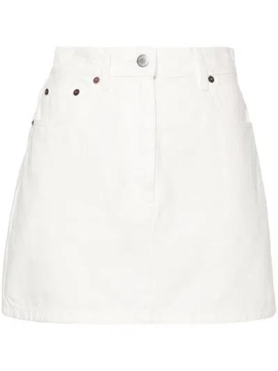 Prada Logo-appliqué Denim Mini Skirt In White