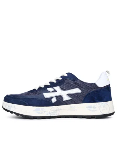 Shop Premiata 'nous' Blue Leather And Fabric Sneakers