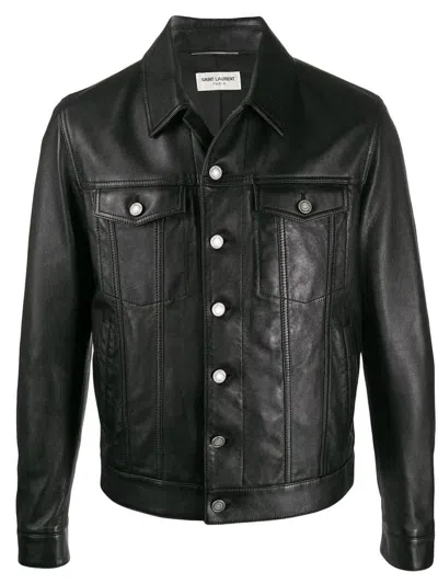 Shop Saint Laurent Classic Denim Jacket Clothing In Black