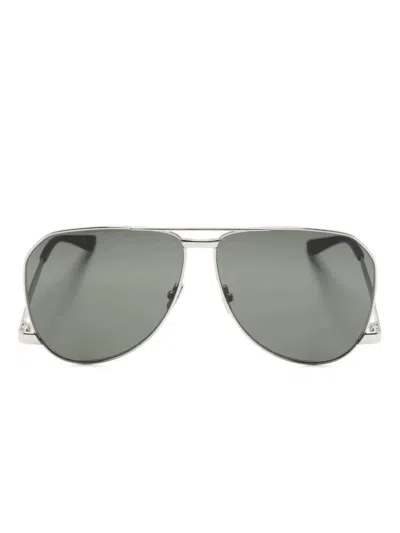 Saint Laurent Logo-engraved Pilot-frame Sunglasses In Grey