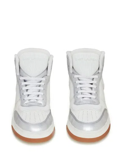 Saint Laurent Leather Perforated High-top Trainers In Metallic