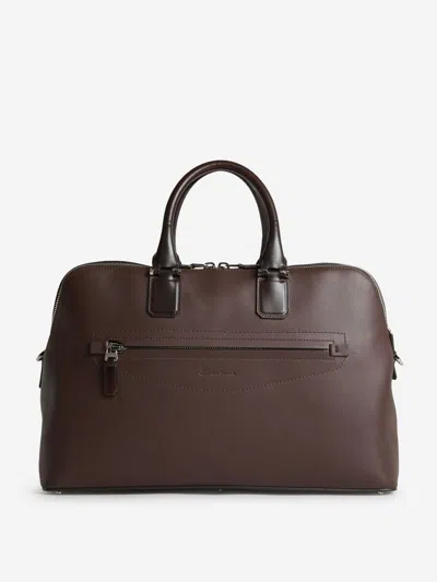 Shop Santoni Leather Briefcase Bag In Dark Brown