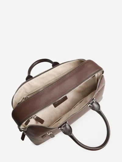 Shop Santoni Leather Briefcase Bag In Dark Brown
