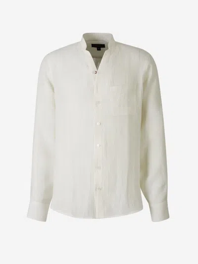 Shop Sease Fish Tail Linen Shirt In Mandarin Collar With V-neckline