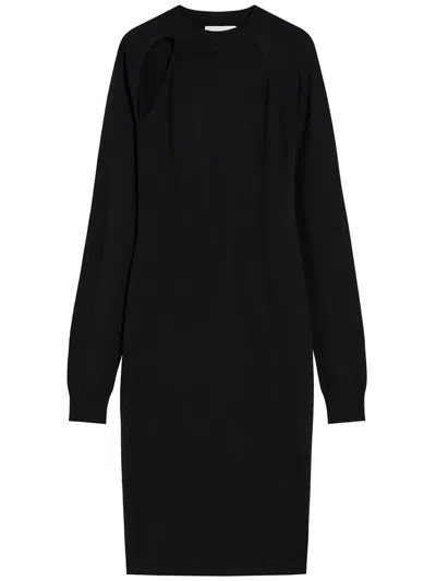 Sportmax High-necked Long-sleeved Wool Dress In Black