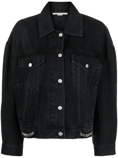 Shop Stella Mccartney Falabella Chain Oversize Black Denim Jacket Clothing