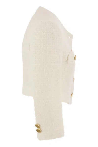 Shop Tagliatore Rosy - Cropped Tweed Jacket In Cream
