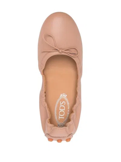 Tod's Beige Gommino Ballerina Shoes In Pink & Purple