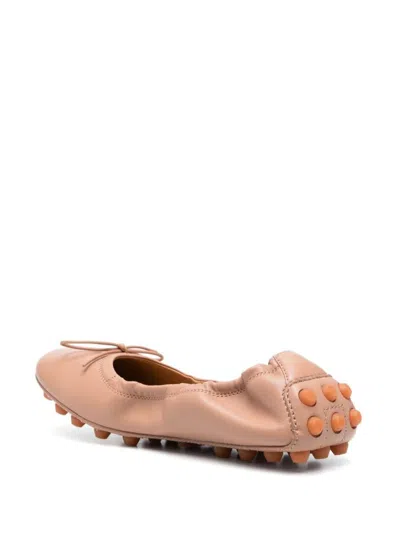 Tod's Beige Gommino Ballerina Shoes In Pink & Purple