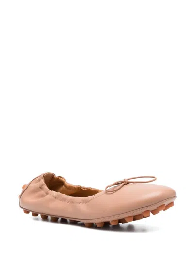 Tod's Beige Gommino Ballerina Shoes In Pink & Purple