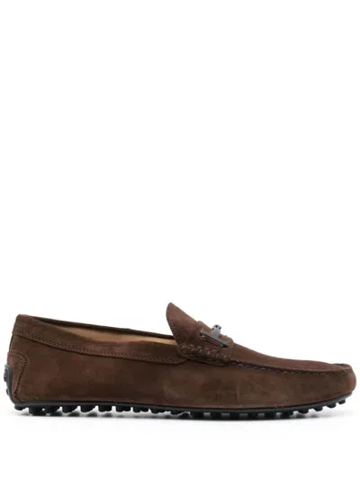 Shop Tod's City Gommino Suede Moccasin Shoes In Brown